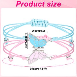 JJUNW Friendship Bracelets, Set of 2 Matching Butterfly Bracelets, Adjustable Butterfly Friendship Bracelet, Girl's Best Friend Bracelet for Women, Friends, Matching Bracelet, Nylon Zinc Stainless