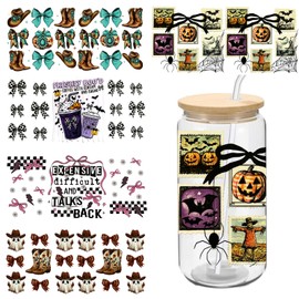 UV DTF Cup Wraps for 16 oz Glass Cups, 5 Sheets Rub on Transfers for Crafts, Uv Dtf Decals Stickers for Tumblers (Mixed DESIGN1)