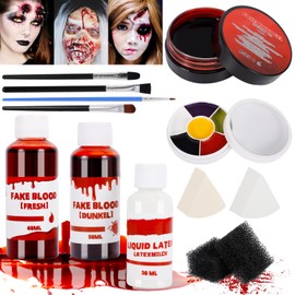 ZQEJEFD Halloween Artificial Blood Set with 60 ml Artificial Blood Fresh + 50 ml Artificial Blood Dark + 50 g Artificial Blood Gel + 30 ml Latex Milk + 6 Colours Make-Up Fake Blood Wounds Makeup for