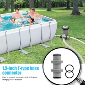 Pool Fittings Dual Split Hose Plunger Valve, Replacement Pool Filter Pump Hose Connector Shut-Off Valve with Dual inlets for Intex Above Ground Pool (1.5 in to 1.5 in Straight Hose Adapter)