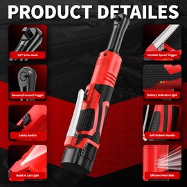 FULLYEA Electric Ratchet Wrench Set,40 Ft-lbs, 550 RPM, 16.8V Cordless Ratchet Wrench 3/8", Variable Speed Power Ratchet Tool Kit with 1/4" Adapter, LED Light, 2 * 2.0Ah Batteries and Fast Charger