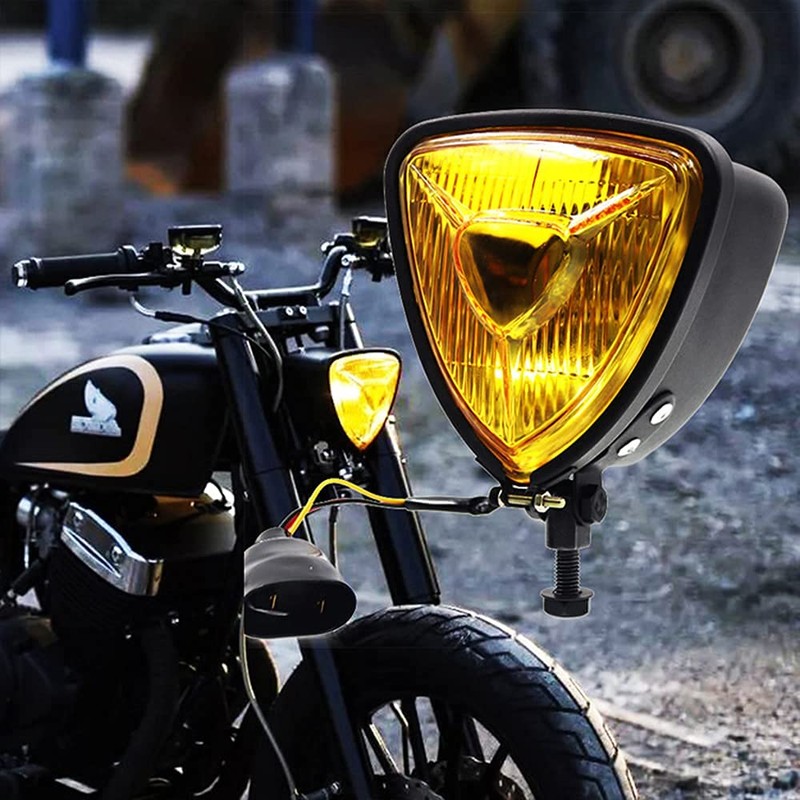 JIAHER Motorcycle Headlights, Triangle Metal Front Lighting, Headlights, Harley Chopper,