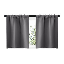 NICETOWN - Cortinas cortas, opacas para ventanas pequeñas, recámara, decoración del hogar, con aislamiento térmico, bolsillo para barra (gris, 2 paneles, 74 x 51 cm (ancho x largo)