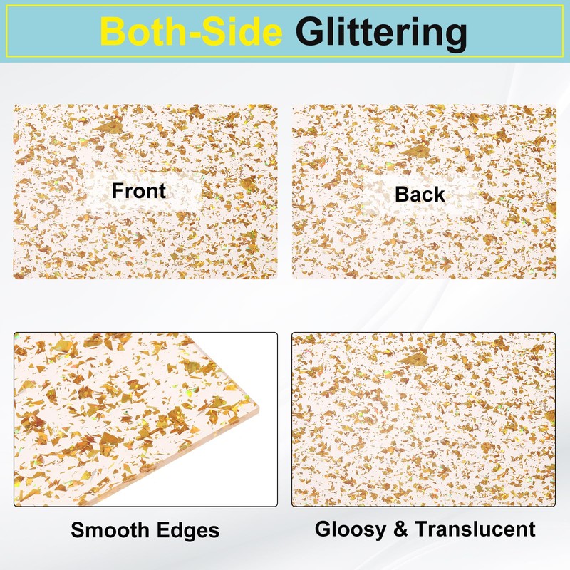 sourcing map 2Pcs Gold Glitter Acrylic Sheets 1/8" Thickness 8"x8"