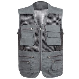 Locachy Men's Summer Outdoor Work Safari Hiking Travel Photo Fishing Vest with Pockets Dark Grey -Mesh XL