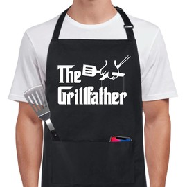 Xornis 100% Cotton Funny Aprons The Grillfather with 2 Pockets BBQ Grilling Adjustable Bib Aprons Gifts for Men Dad Friends Father Grandpa