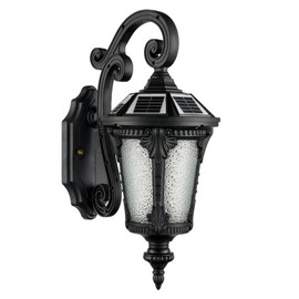 HOLKIRT Solar LED Wall Light Outdoor, Dimmable Waterproof LED Wall Sconce Wireless with Remote, Crystal-Flower Glass Shade Exterior Fixture Solar Powered for Porch Backyard Garage