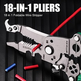 18 in 1 Foldable Wire Stripper, Electrician Pliers Tools, Portable Wire Stripper and Crimping Tool, Multifunctional Wire Stripper Crimper for Cutting,Stripping,Crimping,Shearing (Gray,1PCS)
