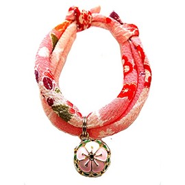 Collar: Cat Collar, Cat Bell Charm (Hydrangea, Plum Peach), Accessory, Choker, Soft Fabric that does not burden the neck and coat (Adjustable Size) Asakusa, Kyoto, Crepe, Japanese Style, Modern,