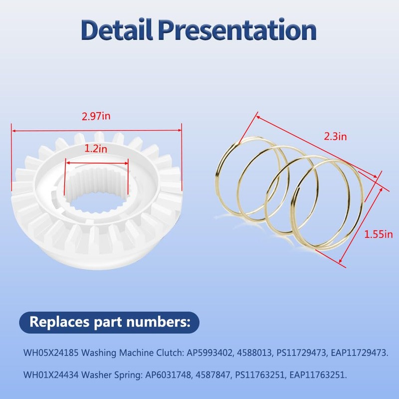 Upgraded WH05X24185 Washing Machine Clutch & WH01X24434 Washer Spring fit