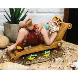 Ebros Gift Novelty Whimsical Vacation Santa Claus Enjoying Beach Cocktail Drink Wearing Swimming Trunks and Shades On Beach Chair Decorative Figurine Sculpture