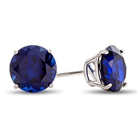 FJC Finejewelers 10k White Gold 7mm Round Created Blue Sapphire Stud Earrings