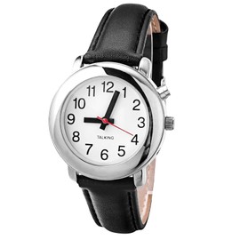 English Talking Watch,Quality Clear and Loud Voice Ultra Thin Ladies Talking Watch Speaks The Time, Date or Alarm time for Elderly, Impaired Sight or Blind.-with Black geniue Leather Expansion Band
