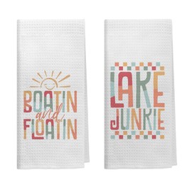 Kemingni Boho Summer Boat Lake Kitchen Towels, Gifts for Lake Lovers Dish Tea Towels for Kitchen Decor, Boating Gifts for Women Decorative Hand Towels for Bathroom, 16x24 Inch Set of 2