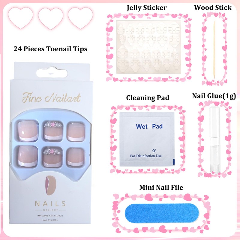 Nude Stick on Toenails - 24PCS False Toe Nails with