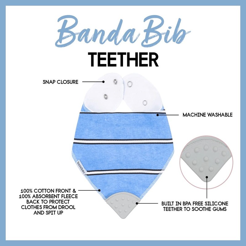 Bazzle Baby Bandana Bib. Teething Bibs with Teether Attached for