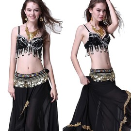 Leemiman Women Belly Dance Coin Belt Hip Scarf (Black)