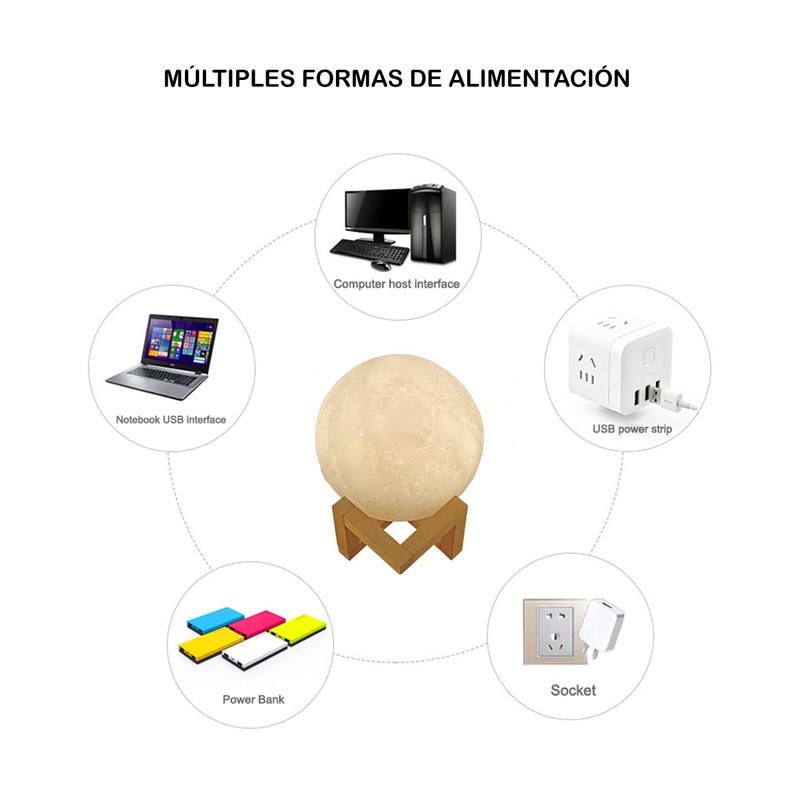 Lámpara De Luna 3d 16 Color Touch Lámpara Recargable 15cm