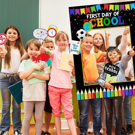 Back to School Photo Props, 27Pcs Back to School Decorations First Day of School Selfie Frame with Photo Booth Props for Welcome Back to School Themed Party Decorations