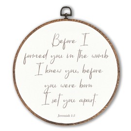 Lengues Bible Verse Nursery Round Wall Art Decor, Inspirational Round Wall Decor, Neutral Christian Canvas Framed Art Prints, Jeremiah 1:5 Christian Hanging Frame for Room Bedroom 10x10 Inch