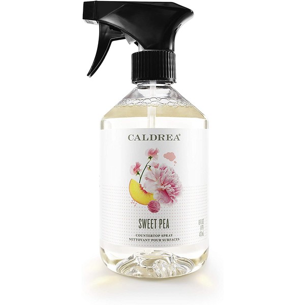 Caldrea Multi-surface Countertop Spray Cleaner, Made with Vegetable Protein Extract, Sweet Pea Scent, 16 oz (Packaging May Vary)