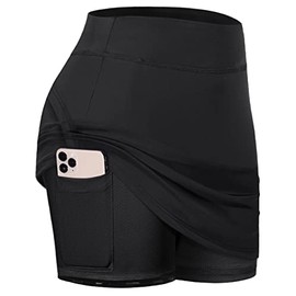 Fulbelle Black Tennis Skirt, Athletic High Waisted Skirts for Women Double Layered Elasitc Waistband Golf Skorts with Pockets Casual Summer Small