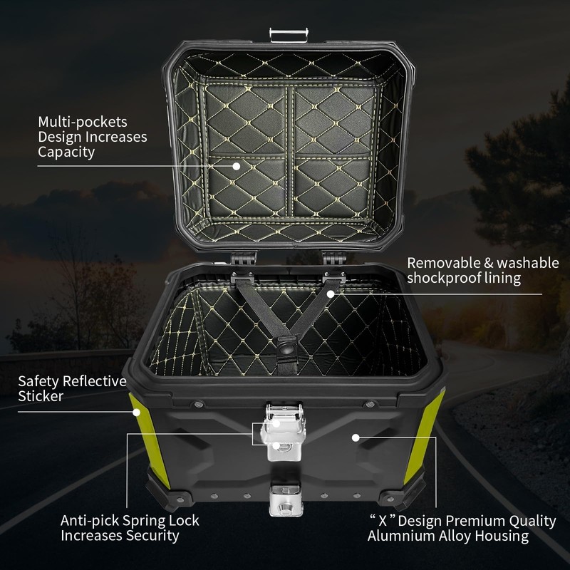 TINGPAI Motorcycle Top Case Set，Including Tail Box、Base Bracket、Backrest、Bag，Waterproof Aluminum Handle