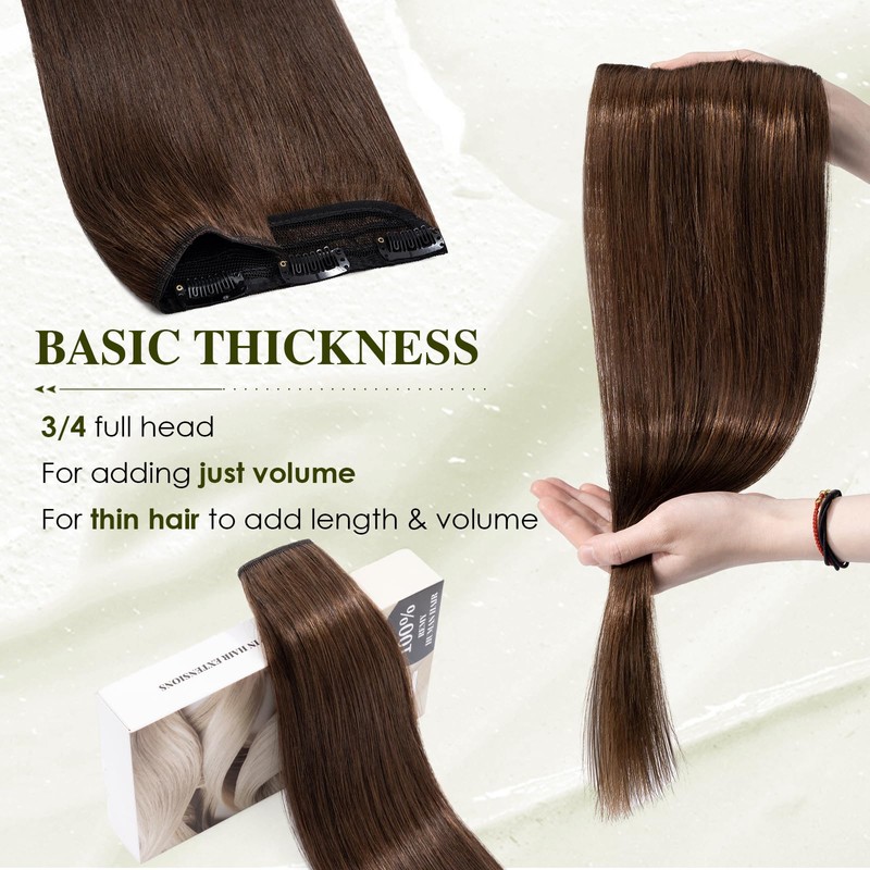 Elailite Real Hair Clip-In Extensions 1 Weft #4 Medium Brown