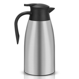 Hossejoy 2L Thermos Flask, Stainless Steel, Double-Walled Vacuum Insulation, Coffee Pot, 12+ Hours of Heat and Cold Retention, for Coffee, Milk, Tea, Drinks (Silver)