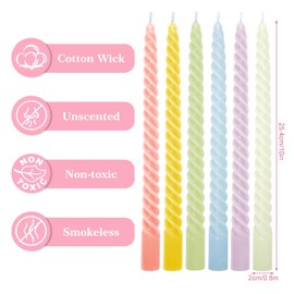 Whaline 12Pcs 10 Inch Cream Spiral Taper Candles 6 Colors Dripless Twisted Wax Candles Long Unscented Smokeless Candle Sticks for Holiday Birthday Celebration Home Party Dining Table Supplies