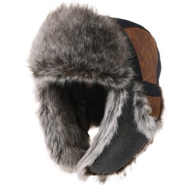 TOP-EX Pilot Cap, Men's Cap, Cold Protection, Flying Hat, Large Size, Fluffy, Earmuff, Foldable, Snowboarding, Snow Play, Bicycle, Outdoor, Skiing, Winter, TE67191-Black (Fake Fur)