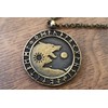 Viking Norse Wolf Yin Yang with Runes Pendant Necklace Jewelry