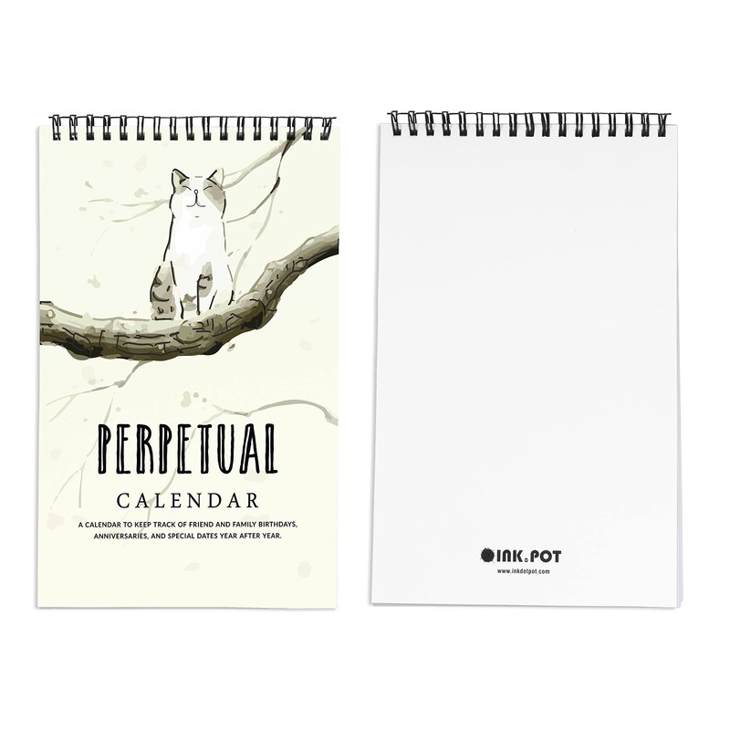 Inkdotpot Cat Perpetual Calendar, Important Dates to Remember- 6x9 Monthly