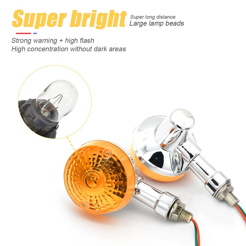 Motorcycle Round Turn Signal Lights, 4PCS 12V LED Bulbs Blinker