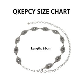 QKEPCY Belt Chain Belt Women's Western Metal Concho Belt Chain Belt Adjustable Waist Chain Belt Vintage Carved Silver Chain Belt Fashion Waist Belt for Jeans Dresses, gray