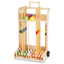 Hiboom 6 Player Croquet Set for Adults & Family with Rolling Wooden Stand, 28" Rubber Wood Mallets with Colorful Resin Balls, Vintage Outdoor Lawn Game Kit for Friends Backyard Park Party Supplies