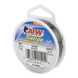 American Fishing Wire Surflon Nylon Coated 1x7 Stainless Steel Leader Wire, Black, 30-Feet/15-Pound