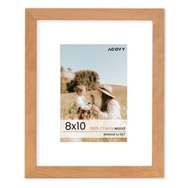 8x10 Picture Frame, Solid Wood Cherry Wood Photo Frame 8 x 10 with Tempered Real Glass, 8x10 Frame Matted to 5x7, Rustic Wooden Frame 8 by 10 for Wall & Tabletop Display (Natural Cherry Color, 1 Pack)