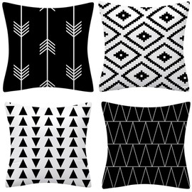 DILOXNSU Cushion Cover 45 x 45 cm, Set of 4 Black White Geometric Modern Soft Sofa Cushion Cover Decorative Cushion Cover Couch Cushion Modern Decorative Cushion Covers Decorative Cushion for Sofa