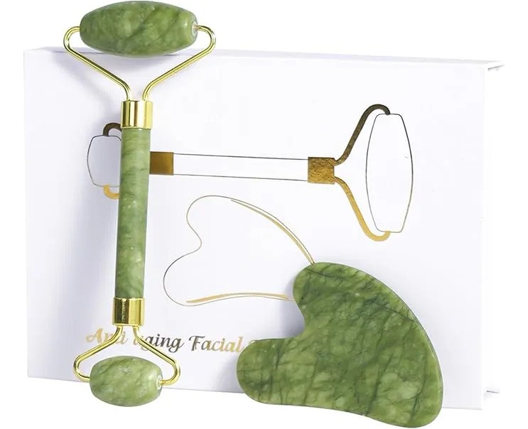 Rodillo Masaje Facial Gua Sha De Jade Antienvejecimiento Kit