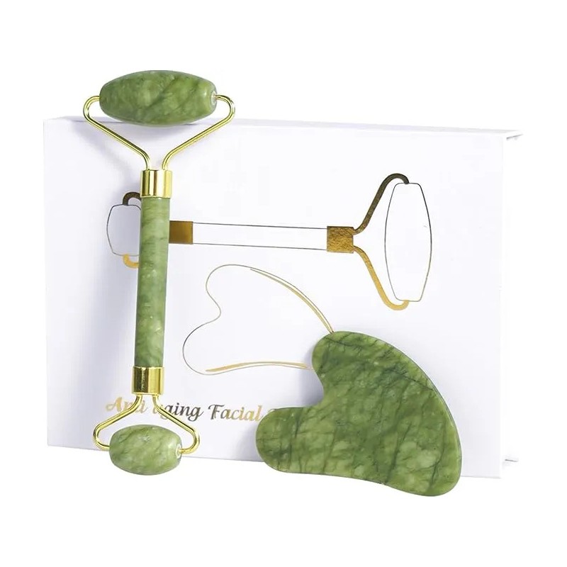 Rodillo Masaje Facial Gua Sha De Jade Antienvejecimiento Kit
