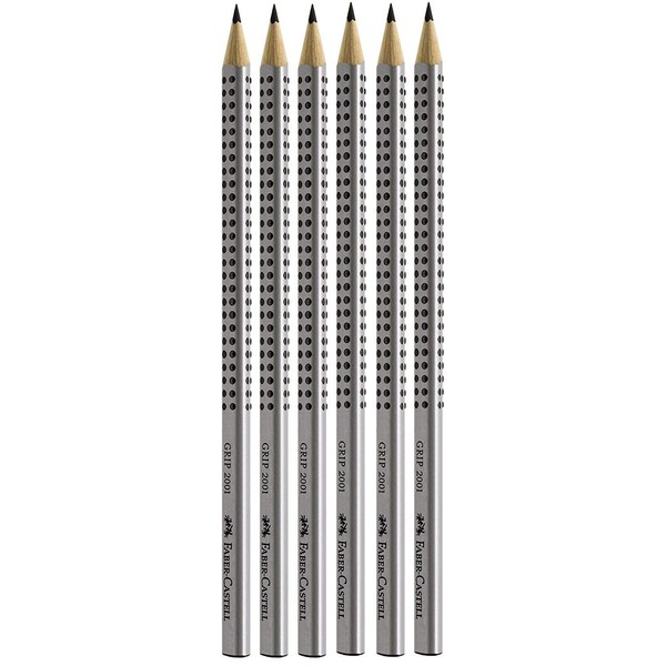Faber-Castell 117697 - 6 pencils GRIP 2001, hardness: HB, barrel color: silver