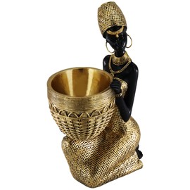 Lescafita African Statues and Sculptures for Home Decor, Tribal Art Figurines for Living Room Decorations, Gold Vintage Aesthetic Ornament for Bookshelf and Tables, Housewarming Gifts for Women
