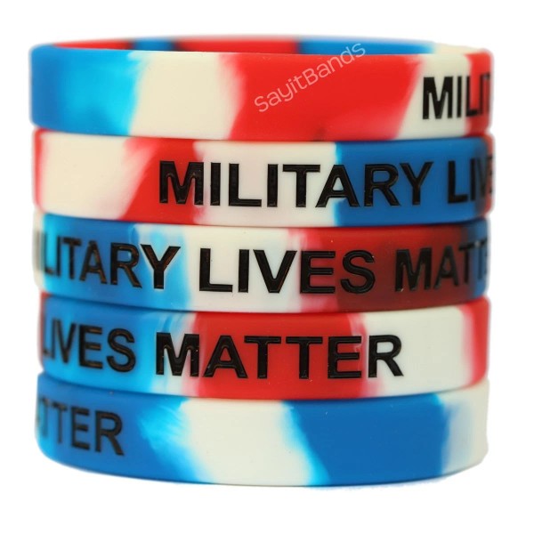 SayitBands 5 Military Lives Matter Debossed Color Filled Wristbands Red