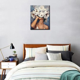 Female and Flower Painting by Numbers Modern Style Lady Head Flower Picture Acrylic Oil Painting Set Lady Home Decor Intoxicated Woman Paint by Numbers for Adults Beginner without Frame 16''W x 20''H