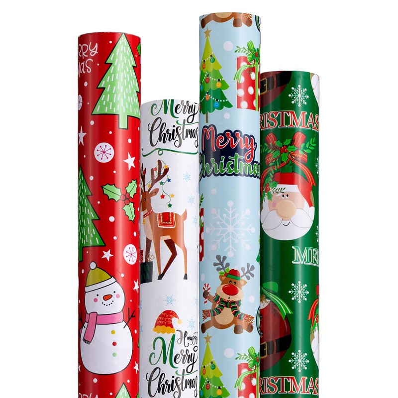 Anvure Christmas Wrapping Papers (4 Rolls: 93 sq. ft total)
