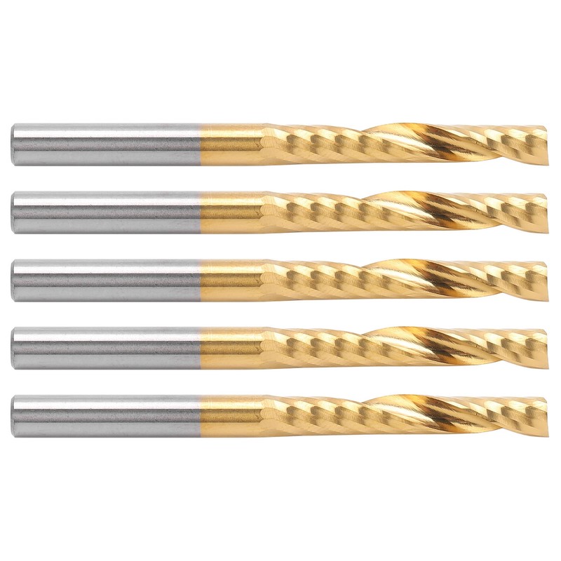 5Pcs End Mill TiPlated 1Flute CNC Spiral Router Bit HighSpeed