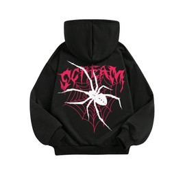 SweatyRocks Girl's Sweatshirts Hoodie Graphic Pattern Long Sleeve Drop Shoulder Pullover Top Black and Red 10Y