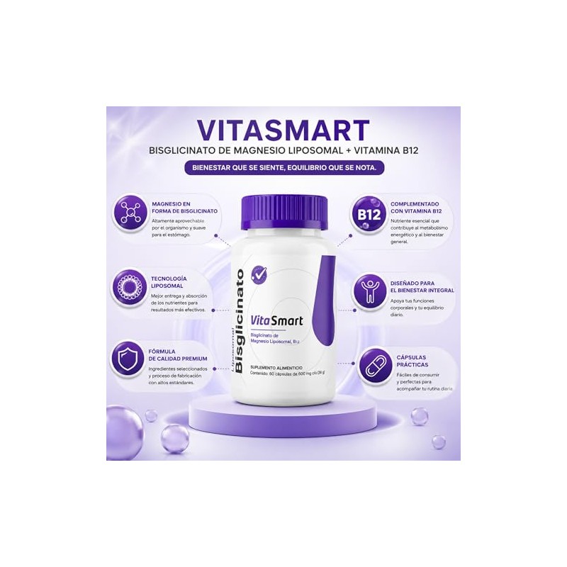 Vita Smart Bisglicinato Magnesio Liposomal Vitamina B12 Alta Absorción Máxima