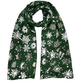 GFM® Christmas Snowflakes Foil Print Scarf - Green - (AT-SNFLK-656-HR)